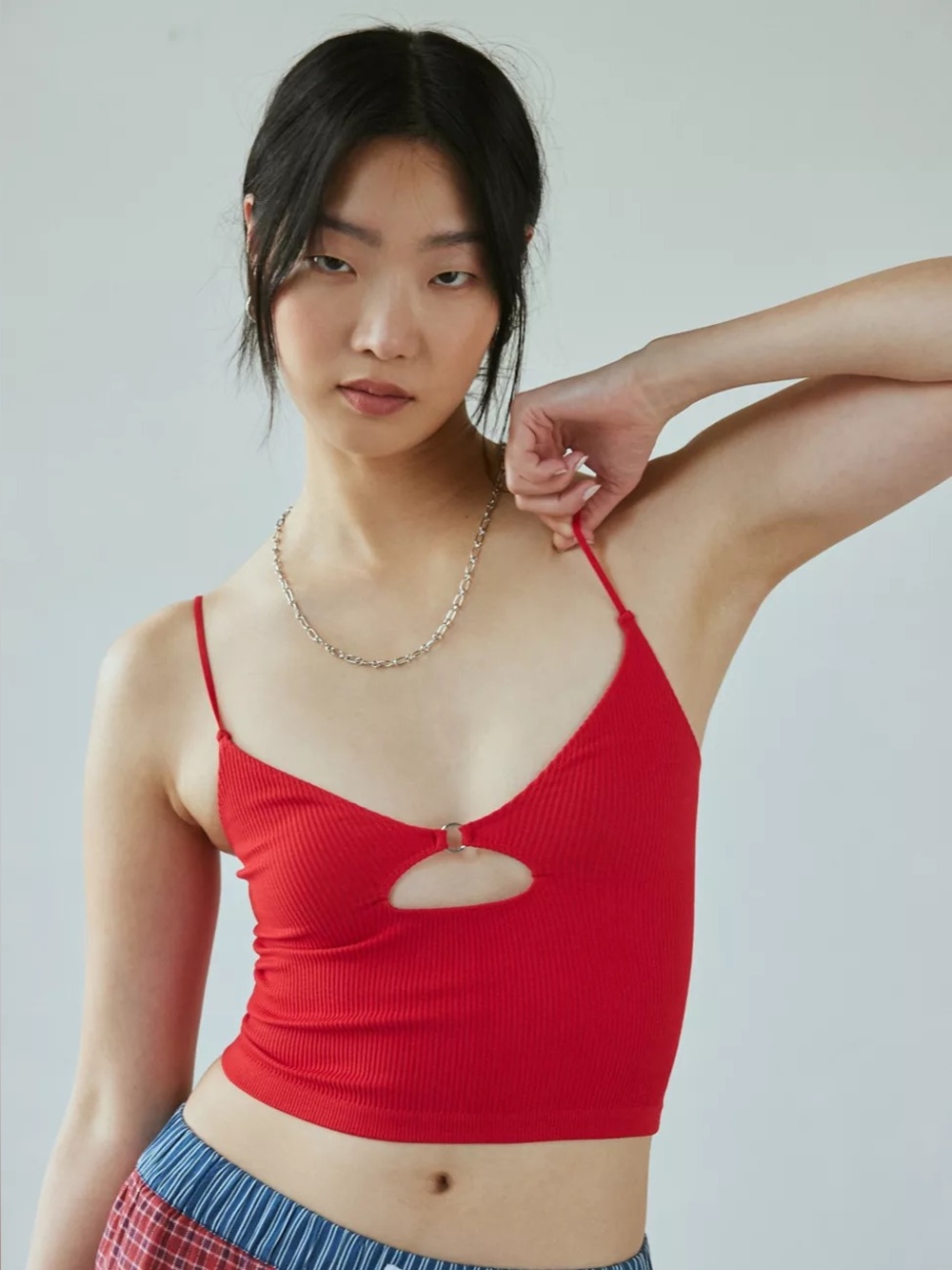 Urban Outfitters UO Out From Under Cut Out Cami Top - Cherry Red Ribbed Tank